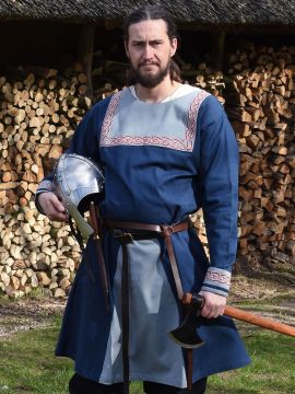 Viking tunic with embroidery blue L
