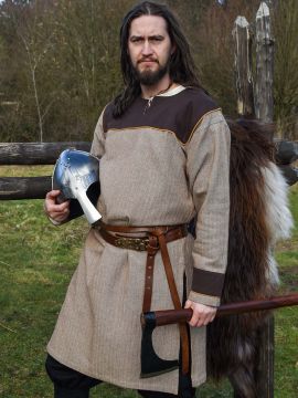 Viking tunic with herringbone pattern brown