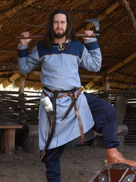 Viking tunic with herringbone pattern blue XL