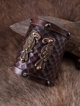 Leather bracers with Hugin and Munin