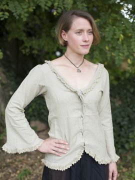 Lace blouse with trumpet sleeves natural L