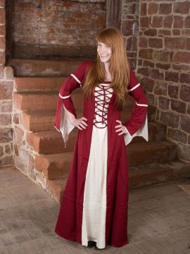 Dress with trumpet sleeves, natural red L