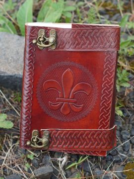 Leather book Fleur de Lys genuine leather with hook closure