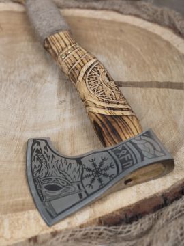 Viking axe Thor's hammer with carvings