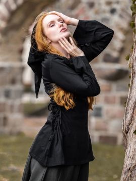 Blouse with pointed hood black