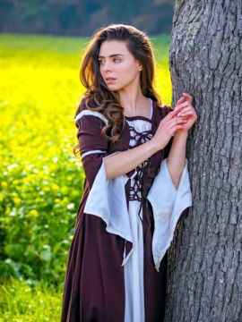 Dress with trumpet sleeves, brown-nature XL