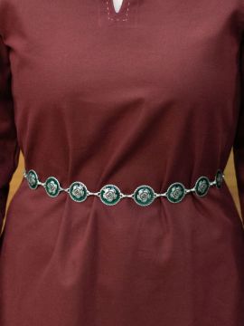 Chain belt with antique silver rose pattern