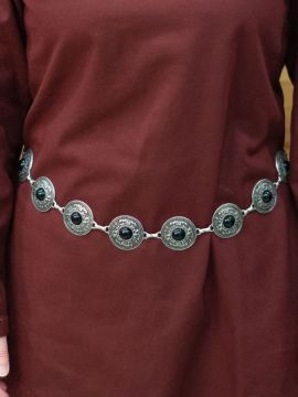 Chain belt with black stones in antique silver
