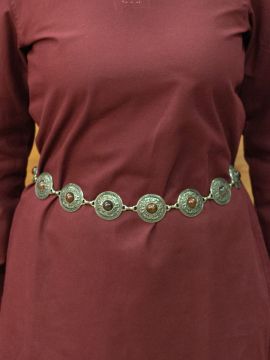 Chain belt with ornaments and brown stone antique brass