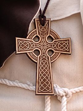 Celtic wooden cross with engraving