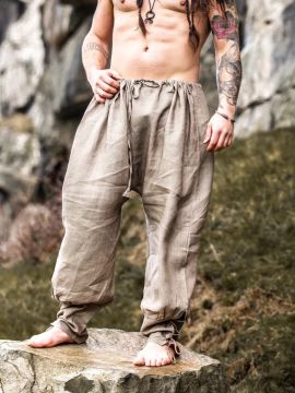 Viking rush pants Wodan made of linen stone gray XXXL