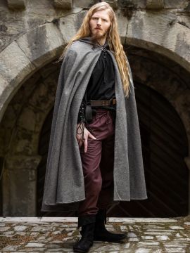 Wool cape with dragon clasp gray 160 cm