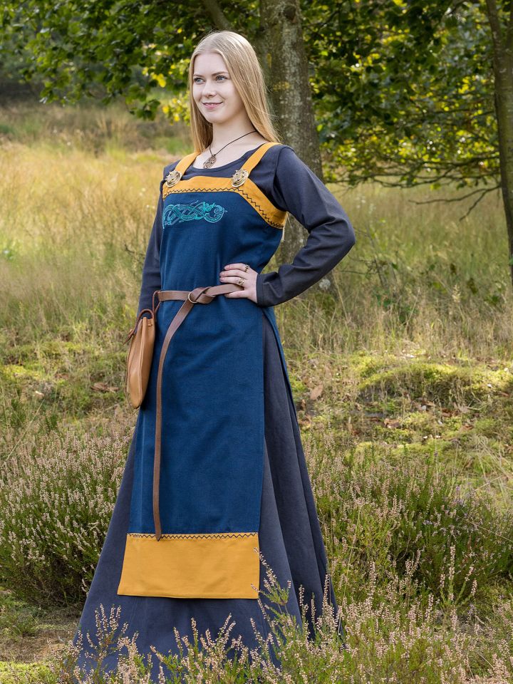 Apron dress Herdis blue/mustard XXL