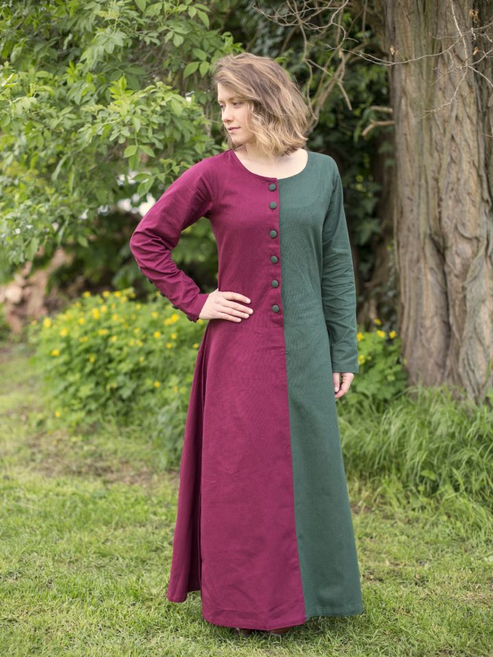 Mi-Parti medieval dress dark green/bordeaux