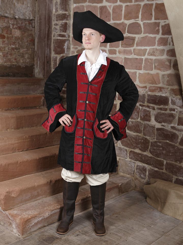 Velvet frock coat black-red