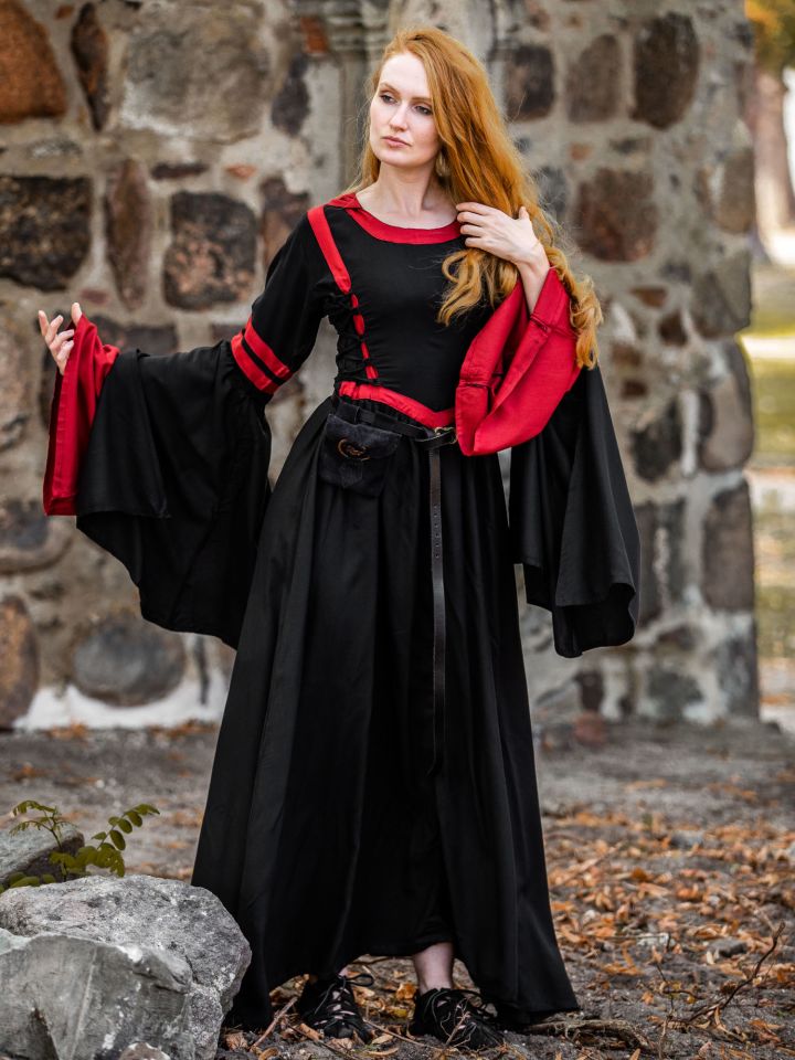 Viscose hooded dress black-red L
