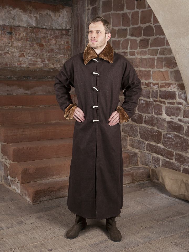 brown wool coat with fur collar