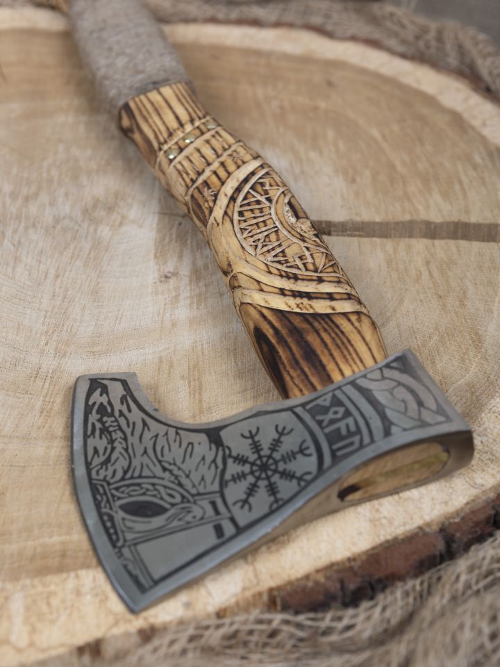 Viking axe Thor's hammer with carvings