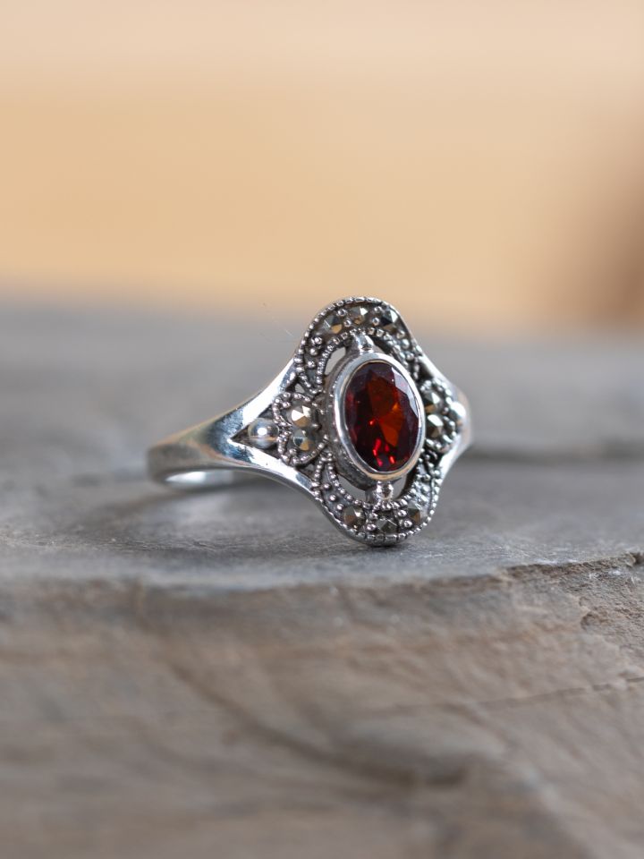 Silver ring Red Marcasite 59