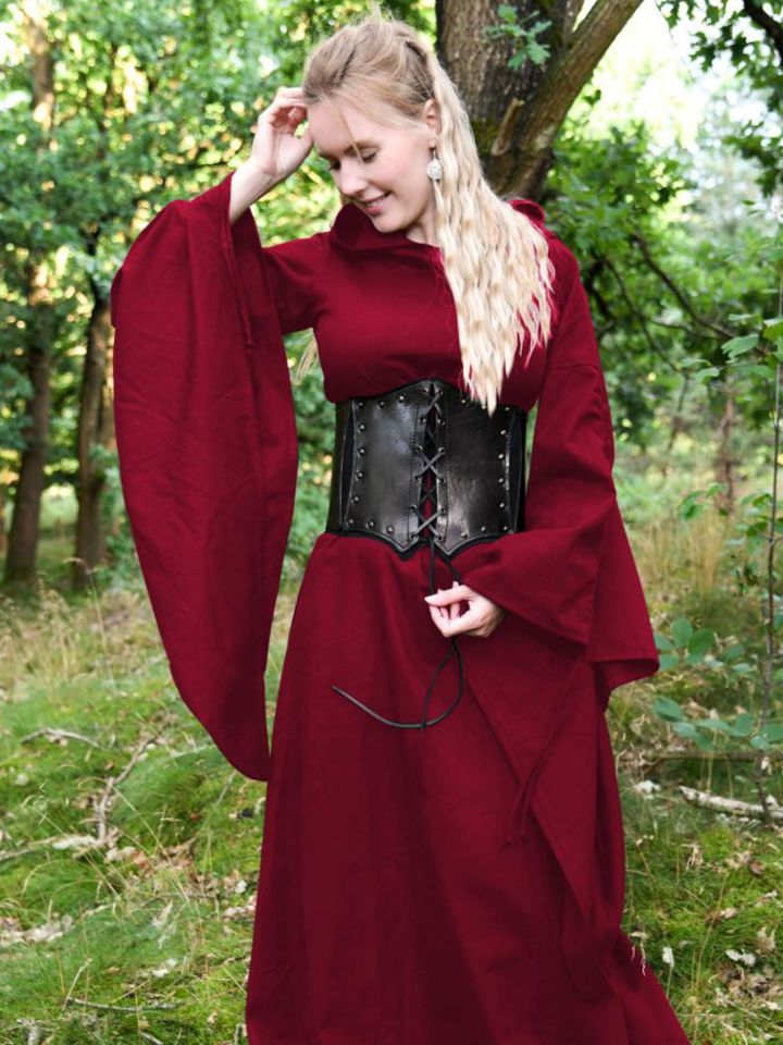 Medieval dress Isra with hood red S