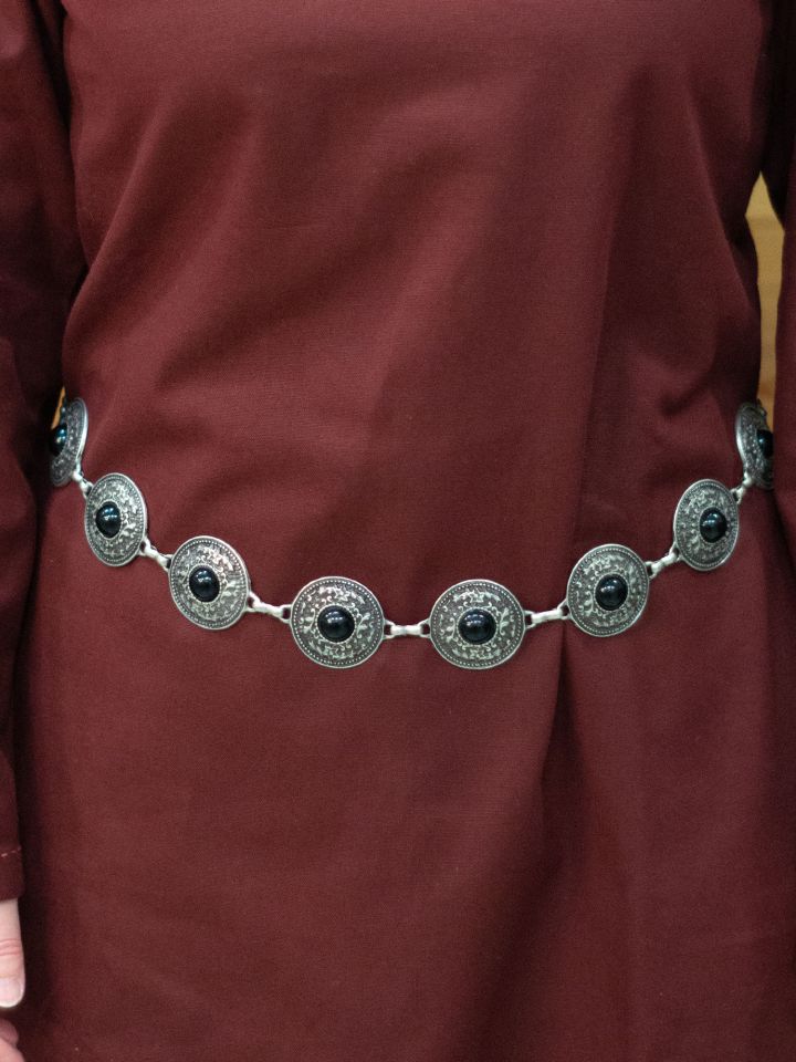 Chain belt with black stones in antique silver