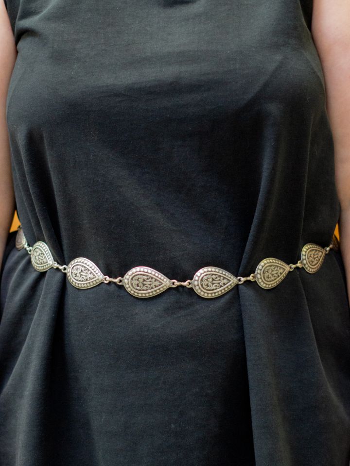 Chain belt with drop pattern in antique silver