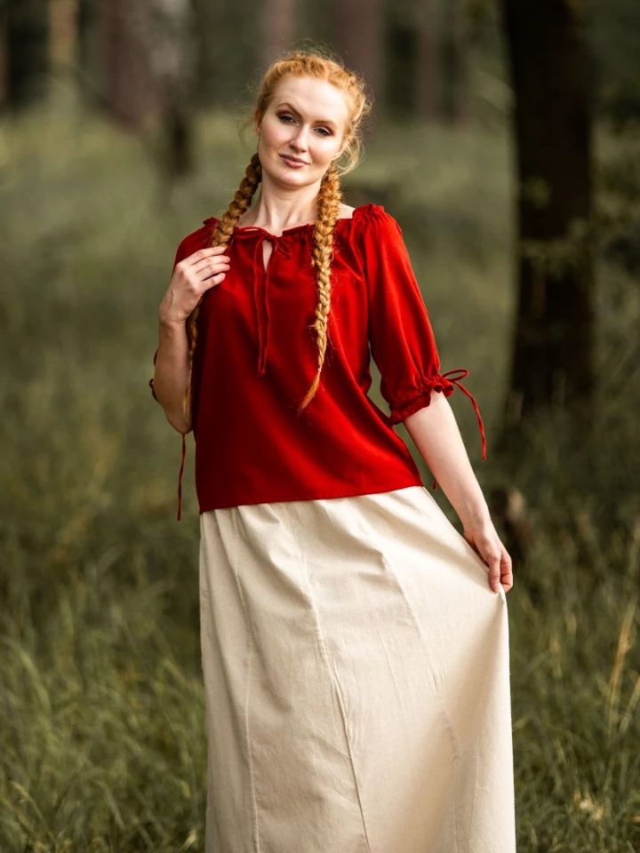Red cotton summer blouse S