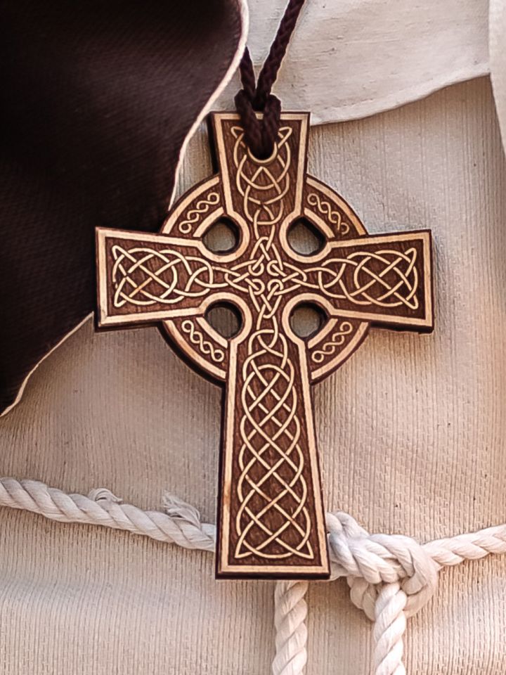 Celtic wooden cross with engraving