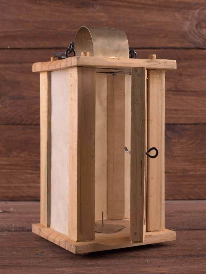 Wooden lantern with rawhide window