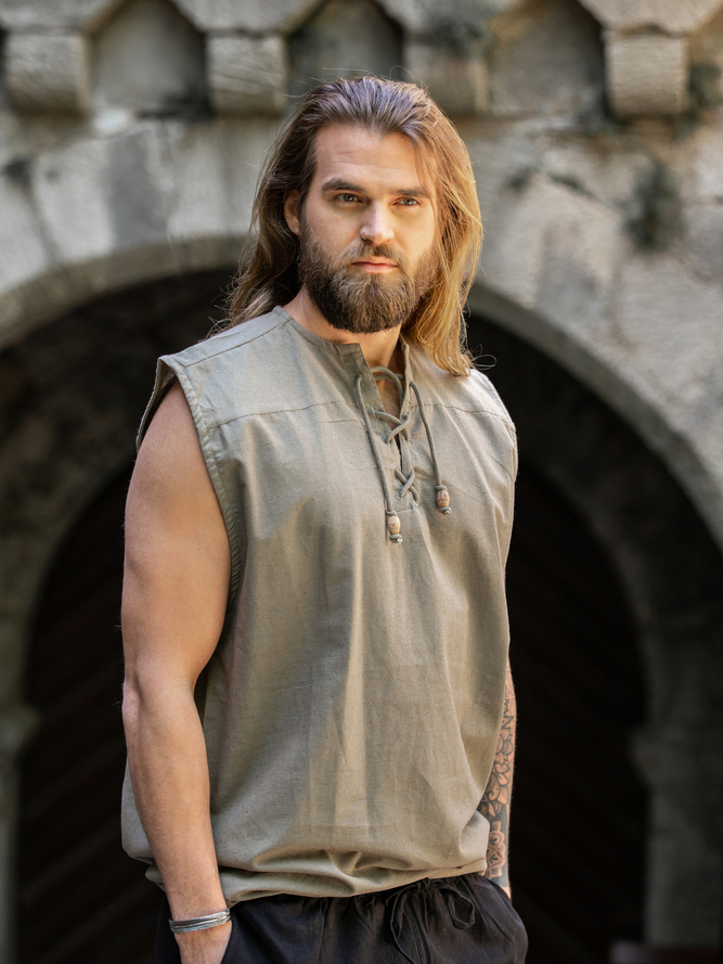Sleeveless shirt without collar hemp M 2