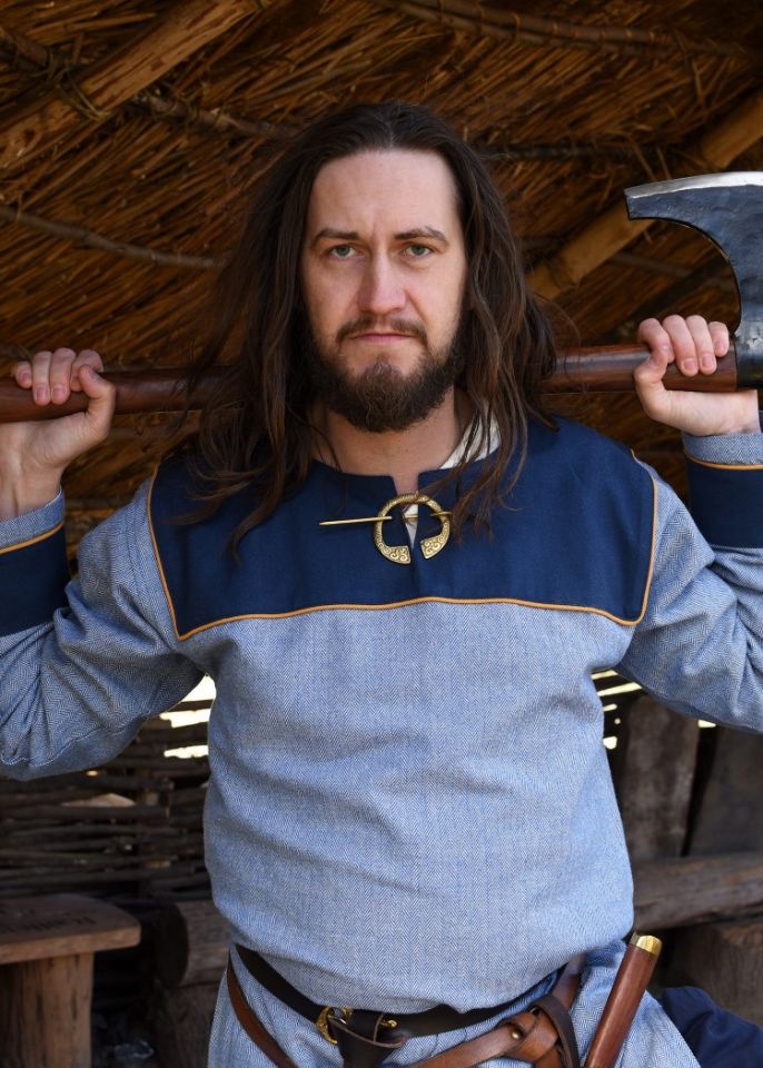 Viking tunic with herringbone pattern blue XL 2