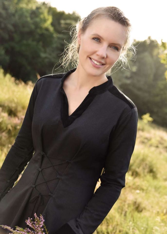 Medieval dress Meira with velvet details black M 2
