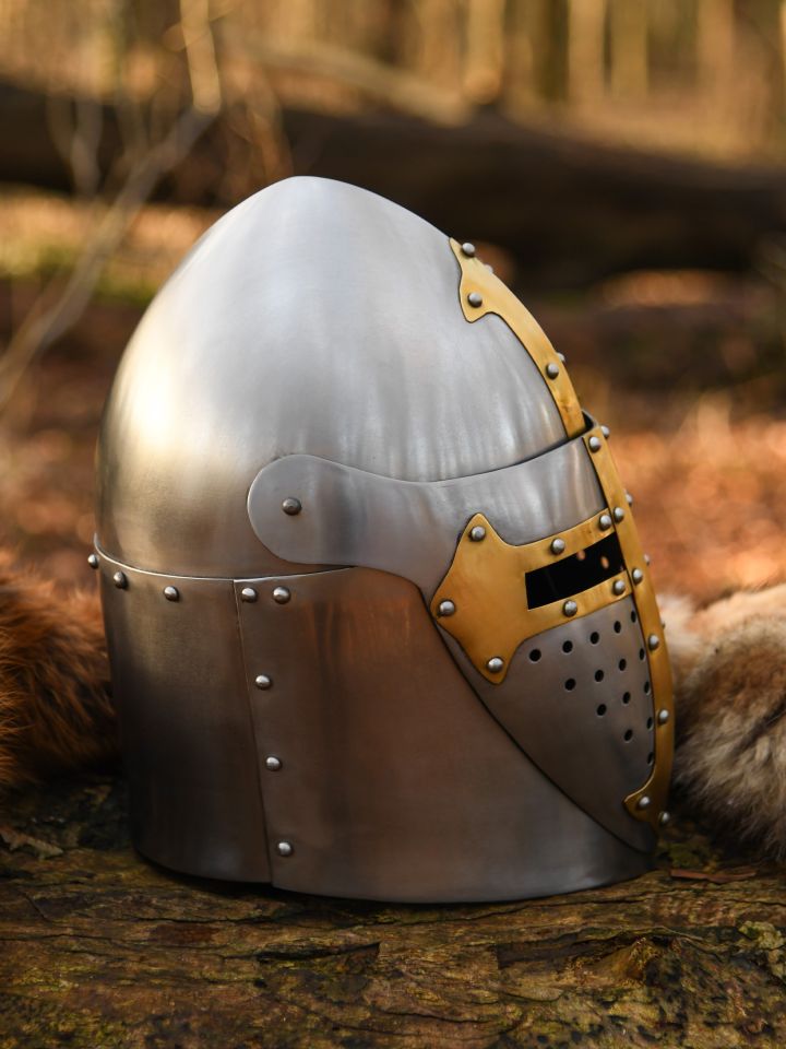 Pot helmet with hinged visor polished 2