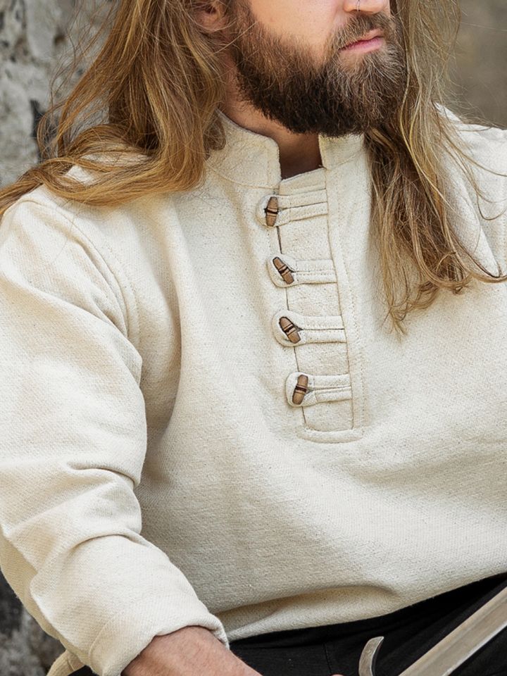 Thick stand-up collar shirt with button placket natural M 2