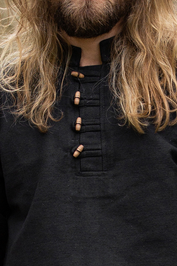 Thick stand-up collar shirt with button placket black L 2
