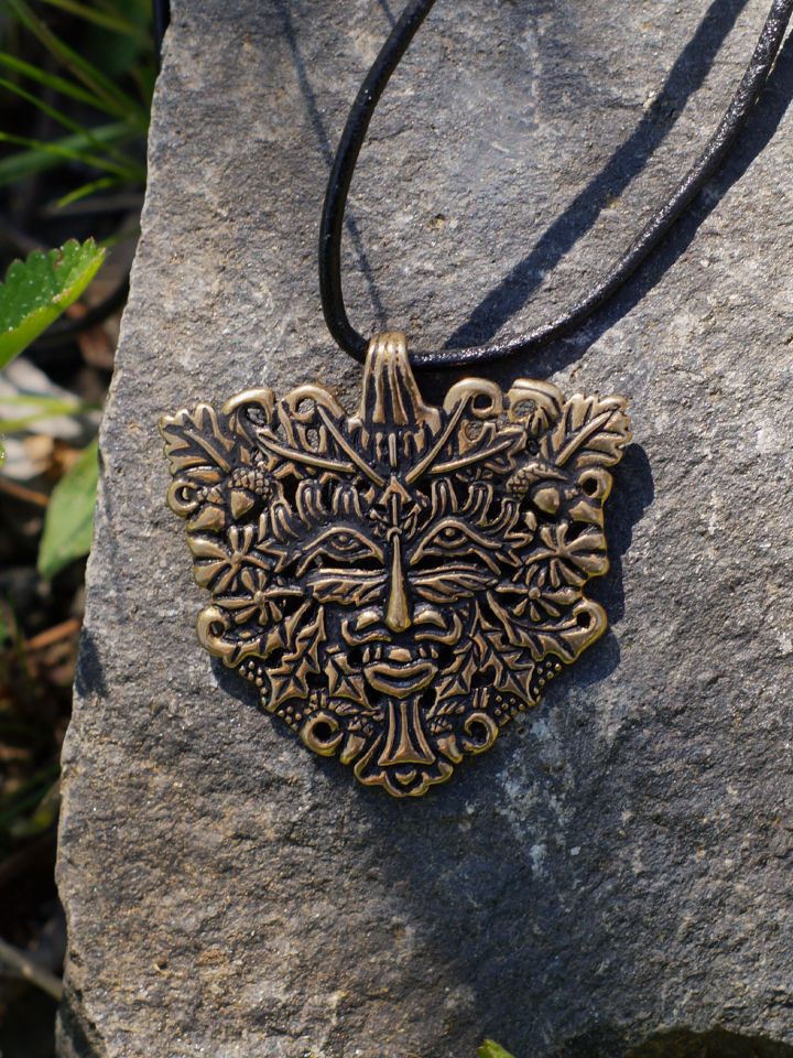 Large bronze green man pendant 2