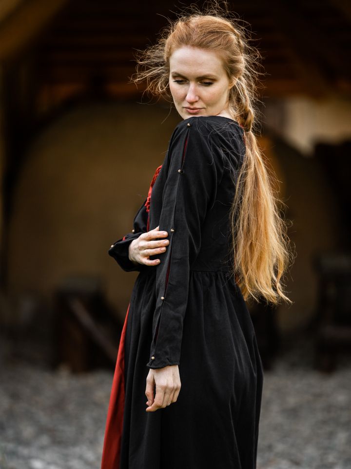Medieval cotton dress black-red 2