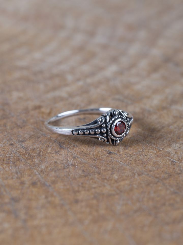 Viking silver ring with red zirconia 2
