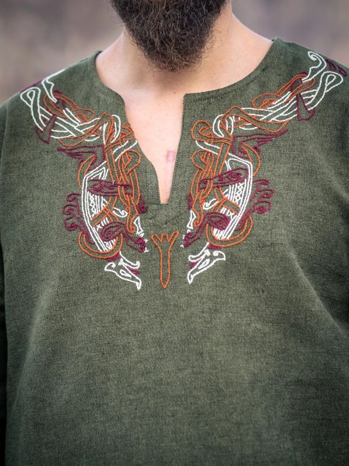 Viking tunic Snorri with embroidery red-orange L 2