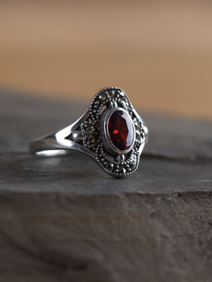 Silver ring Red Marcasite 59 2