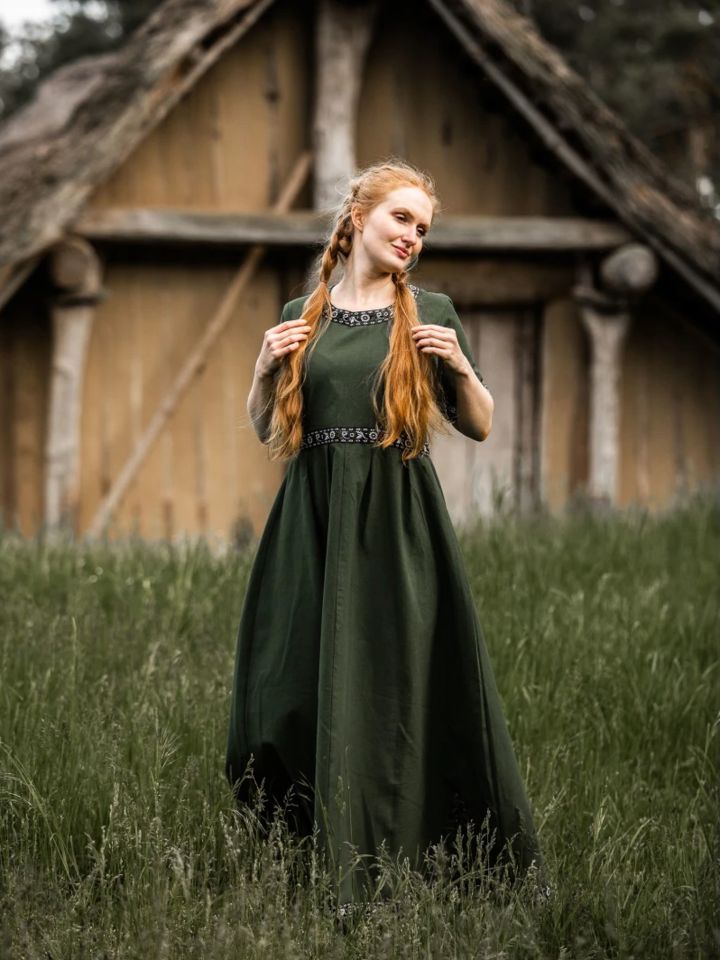 Short sleeve dress with border dark green XXL 2