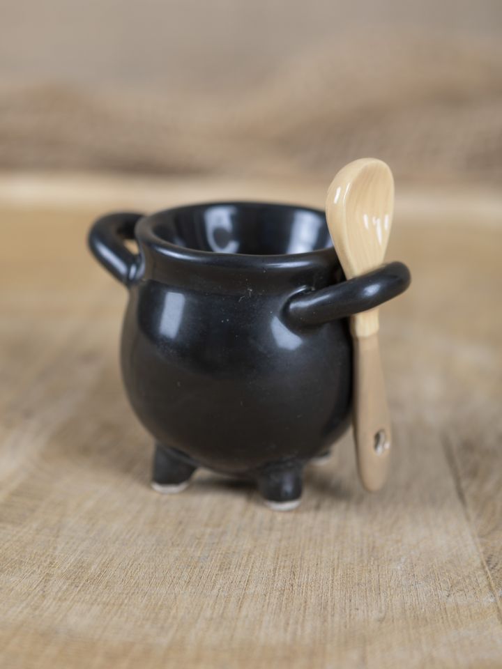 Egg cup witch's cauldron with broom spoon 2
