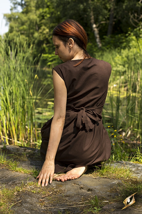 Simple lace-up dress dark brown 2