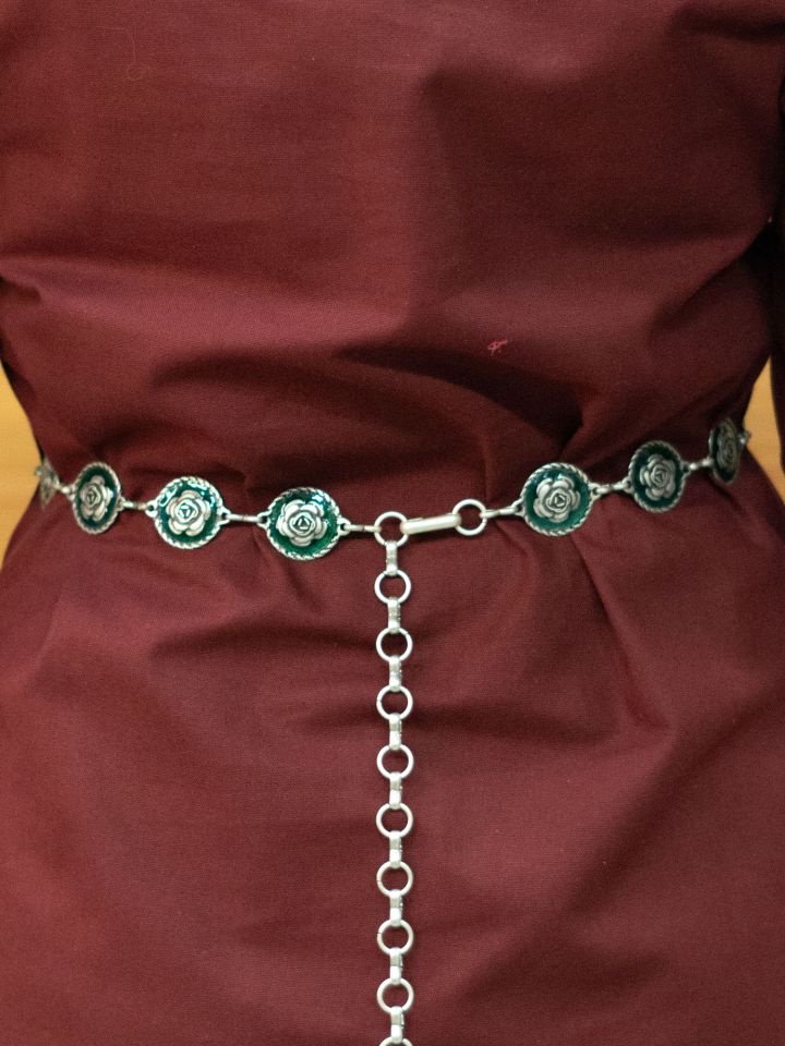 Chain belt with antique silver rose pattern 2