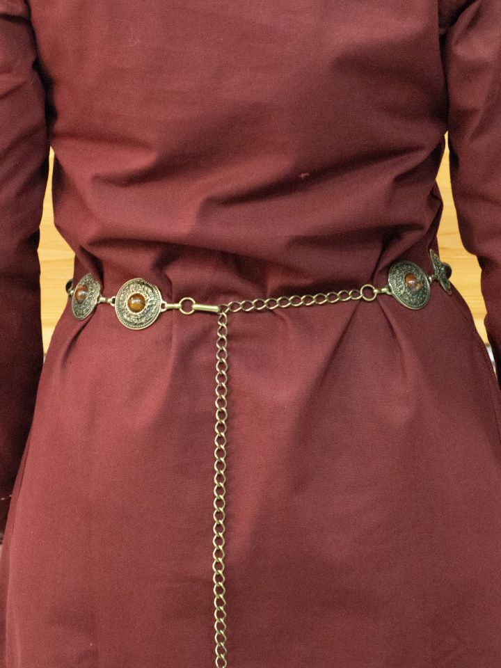 Chain belt with ornaments and brown stone antique brass 2
