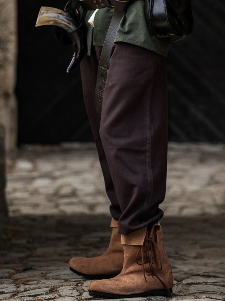 Cotton trousers with lacing dark brown S 2
