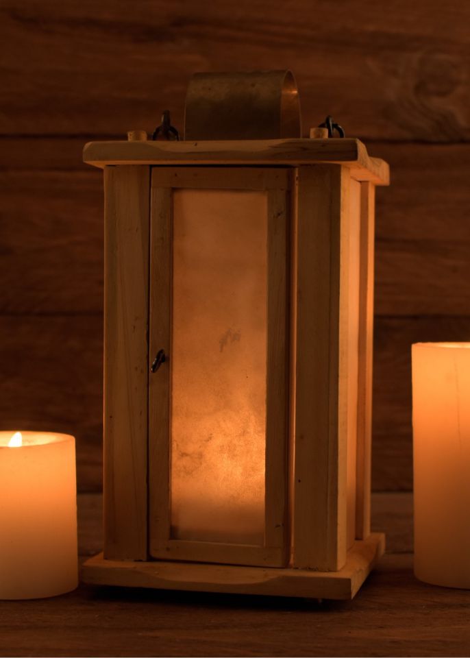 Wooden lantern with rawhide window 2