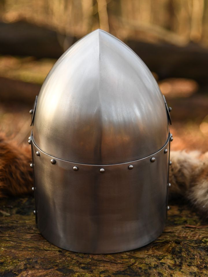 Pot helmet with hinged visor polished 3