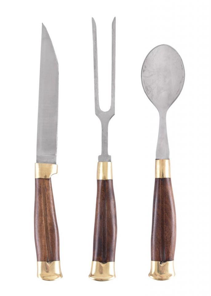 3-piece medieval cutlery set with wooden handle and leather case 3