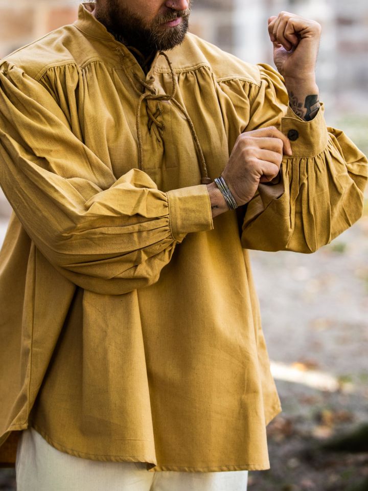 Medieval shirt made from thick honey brown fabric 3